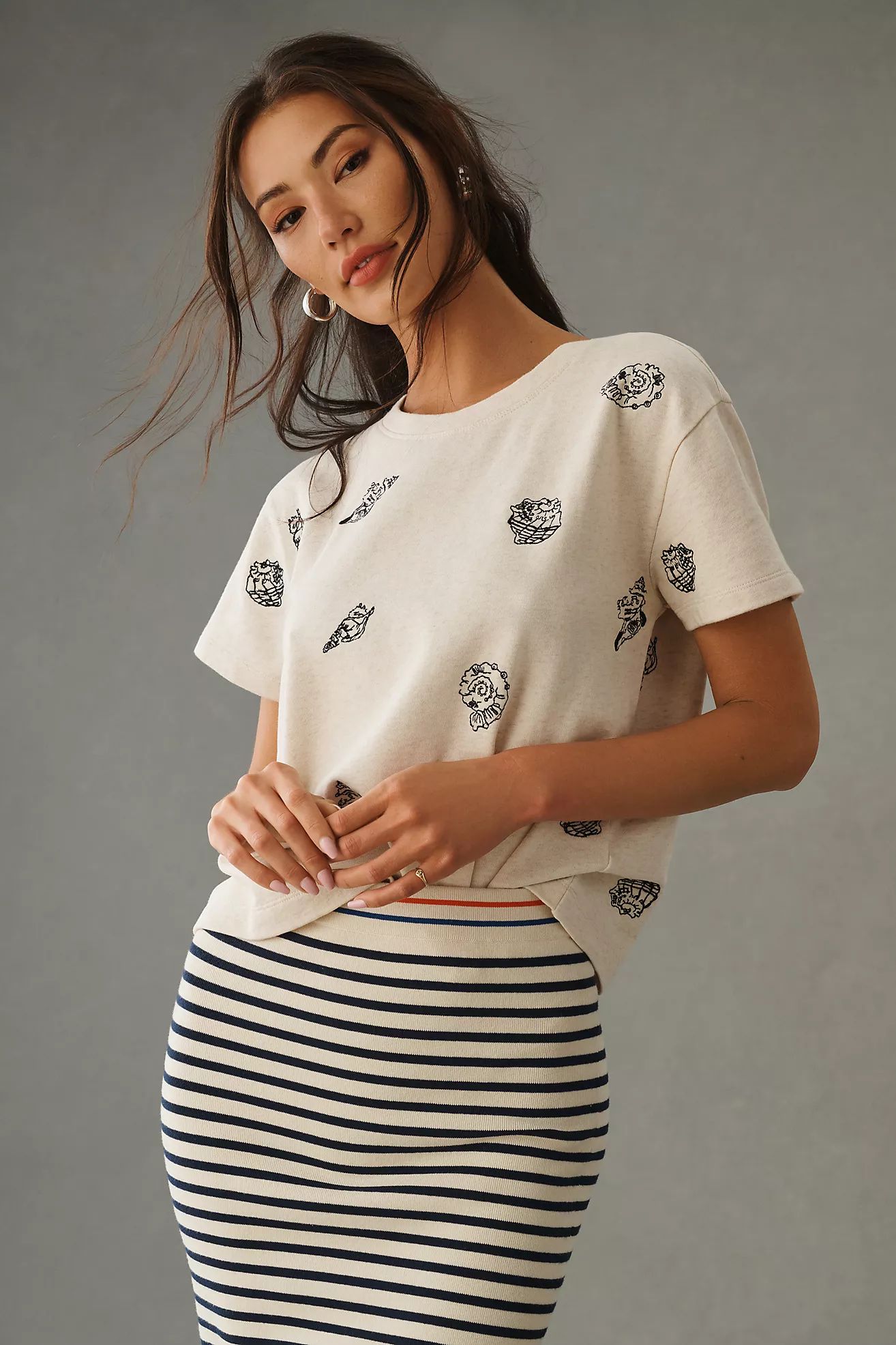 Maeve Embroidered Shell Short-Sleeve Sweatshirt | Anthropologie (US)