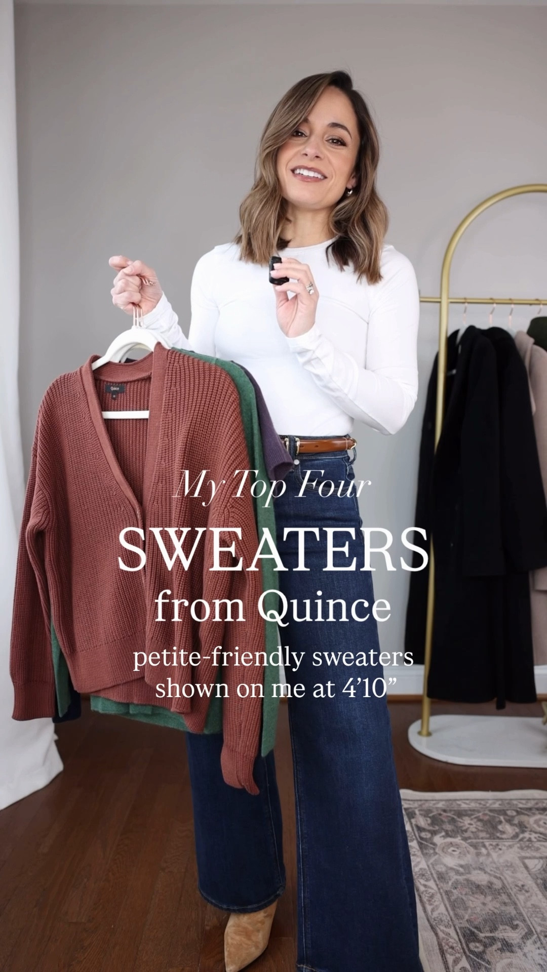 My top four sweater picks from @onequince #quincepartner 

I have had the pleasure of trying several of the high quality sweaters at Quince over the years. There is a lot to love, but these four styles stood out to me as having the best petite-friendly fit all around. 

Mongolian Cashmere Crewneck Sweater: XS in navy
Mongolian Cashmere Cardigan Sweater: XS in forest floor green
Mongolian Cashmere Tee: XS in deep orchid purple
Organic Cotton Fisherman Cropped Boxy Sweater: XS in redwood brown
Bella Wide-Leg Jeans: 24 x 28” in midnight blue
Cotton Jersey Top: XS in white


#LTKPetite