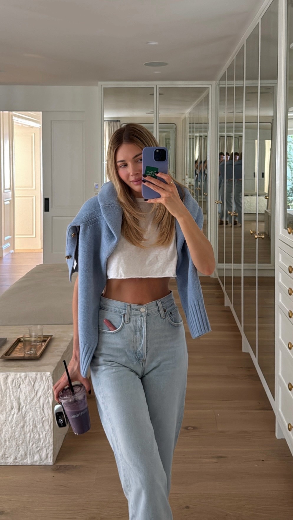 Sweater is Bottega but linked similar. Jeans run true to size, I wear a 24 