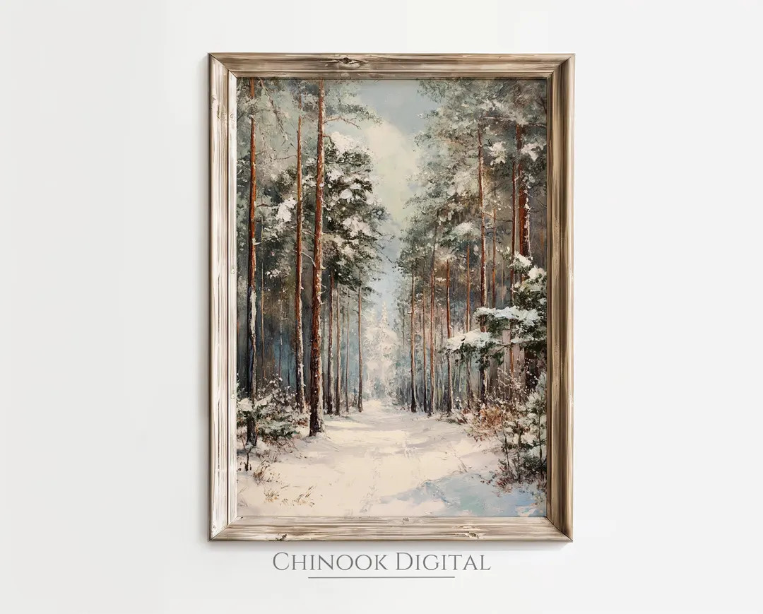 Winter Pine Forest Painting Vintage Wall Art PRINTABLE Digital Downloadable Print Chinook Digital... | Etsy (US)