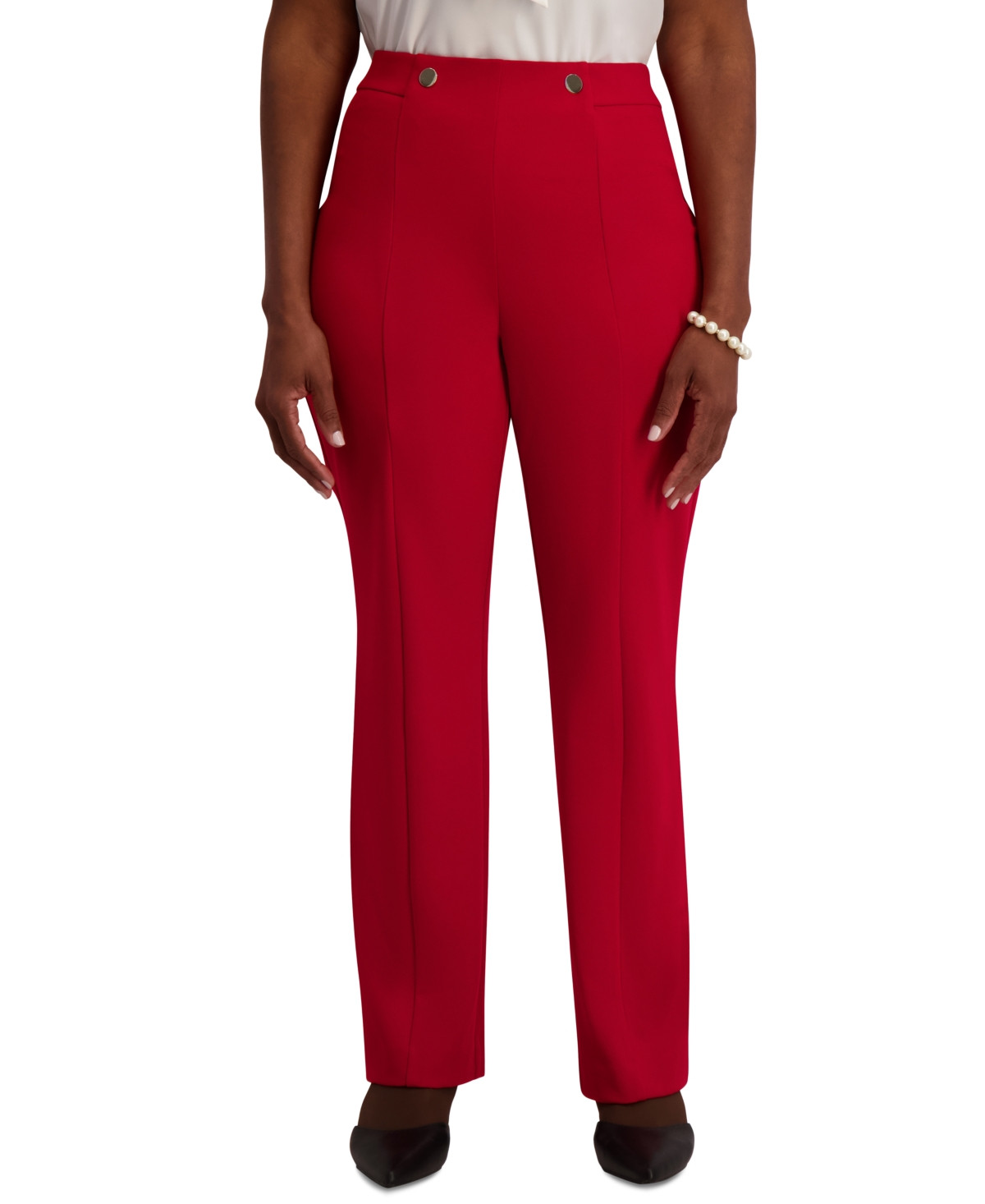 Kasper High-Rise Pull-On Rivet Pants, Regular & Plus - Crimson | Macy's