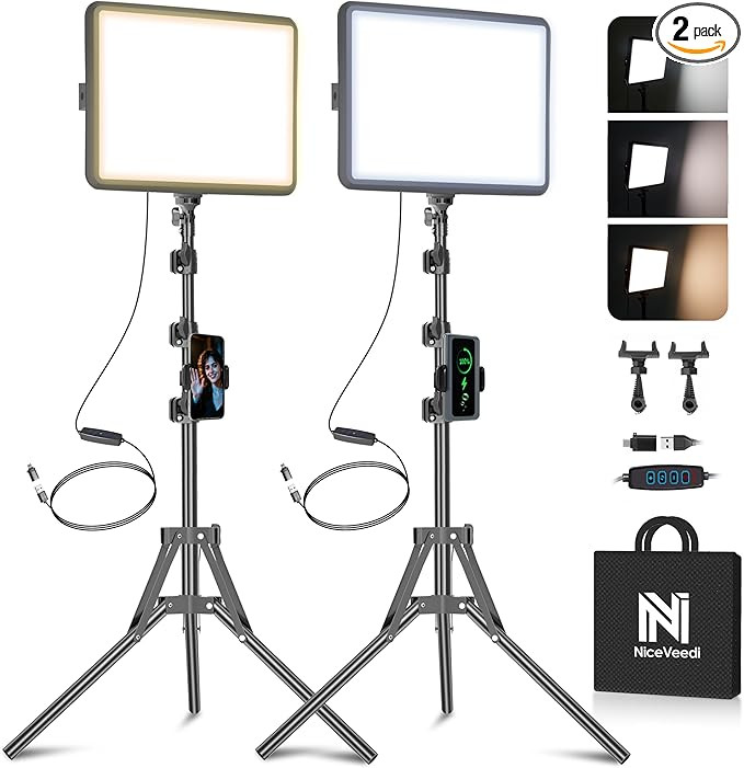 2-Pack LED Video Light Kit, NiceVeedi Studio Light, 2800-6500K Dimmable Photography Lighting Kit ... | Amazon (US)