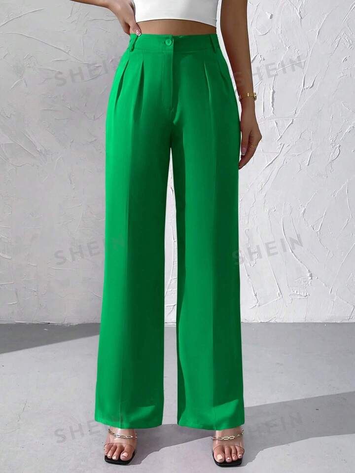 SHEIN Privé High Waist Plicated Detail Wide Leg Pants | SHEIN