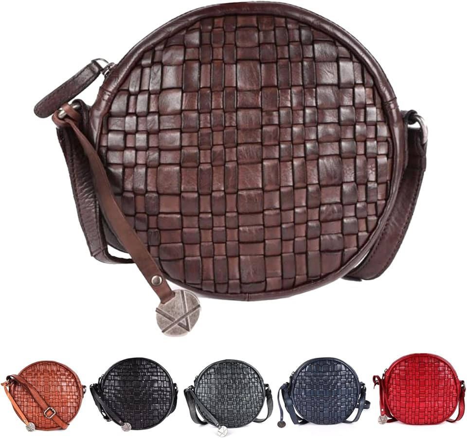 Genuine Leather Round Crossbody Bags For Women, Sling Bag For Women Crossbody Purse Trendy Casual | Amazon (US)