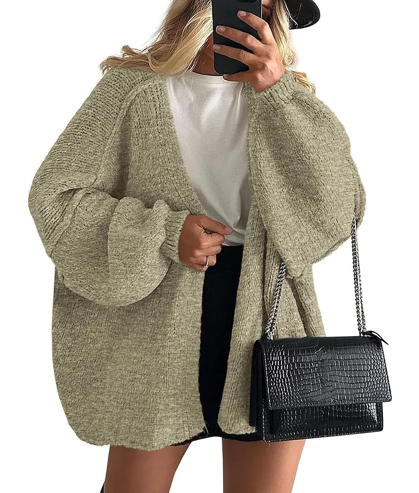 PRETTYGARDEN Womens Oversized Cardigan Sweaters 2025 Fall Long Lantern Sleeve Knit Open Front Lig... | Amazon (US)