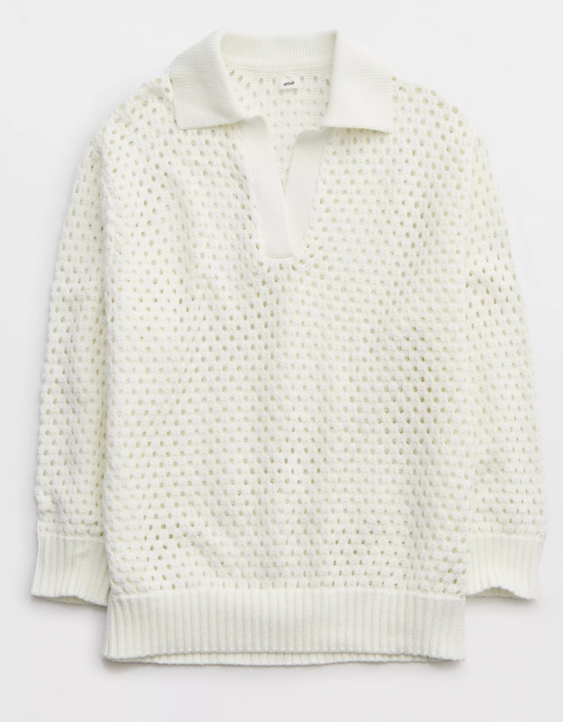 Aerie Open Knit Polo Sweater | Aerie
