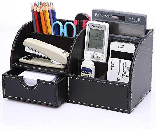 KINGFOM Pu Leather Desk Organizer Pen Pencil Holder Office Supplies Caddy Storage Box 6 Compartme... | Amazon (US)