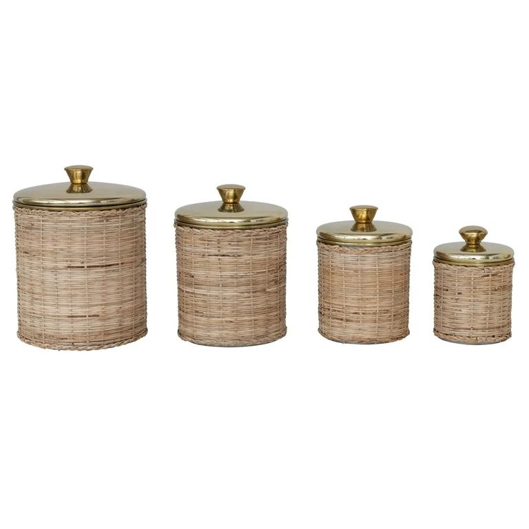 Creative Co-Op Rattan Wrapped Stainless Steel Canisters, Set of 4, Brass Finish | Walmart (US)