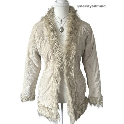 Y2K “Ozon” Cream Faux Suede Pennylane Style Faux Fur Trim Coat Vintage 2000s | eBay CA