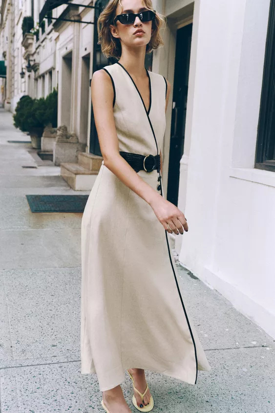LINEN BELTED MIDI DRESS | Zara US