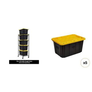 HDX Steel Wire Garage Storage Rack (22 in. x 69 in. x 28.5 in.) and 5-Pack of Yellow 27 Gal. Tote... | The Home Depot