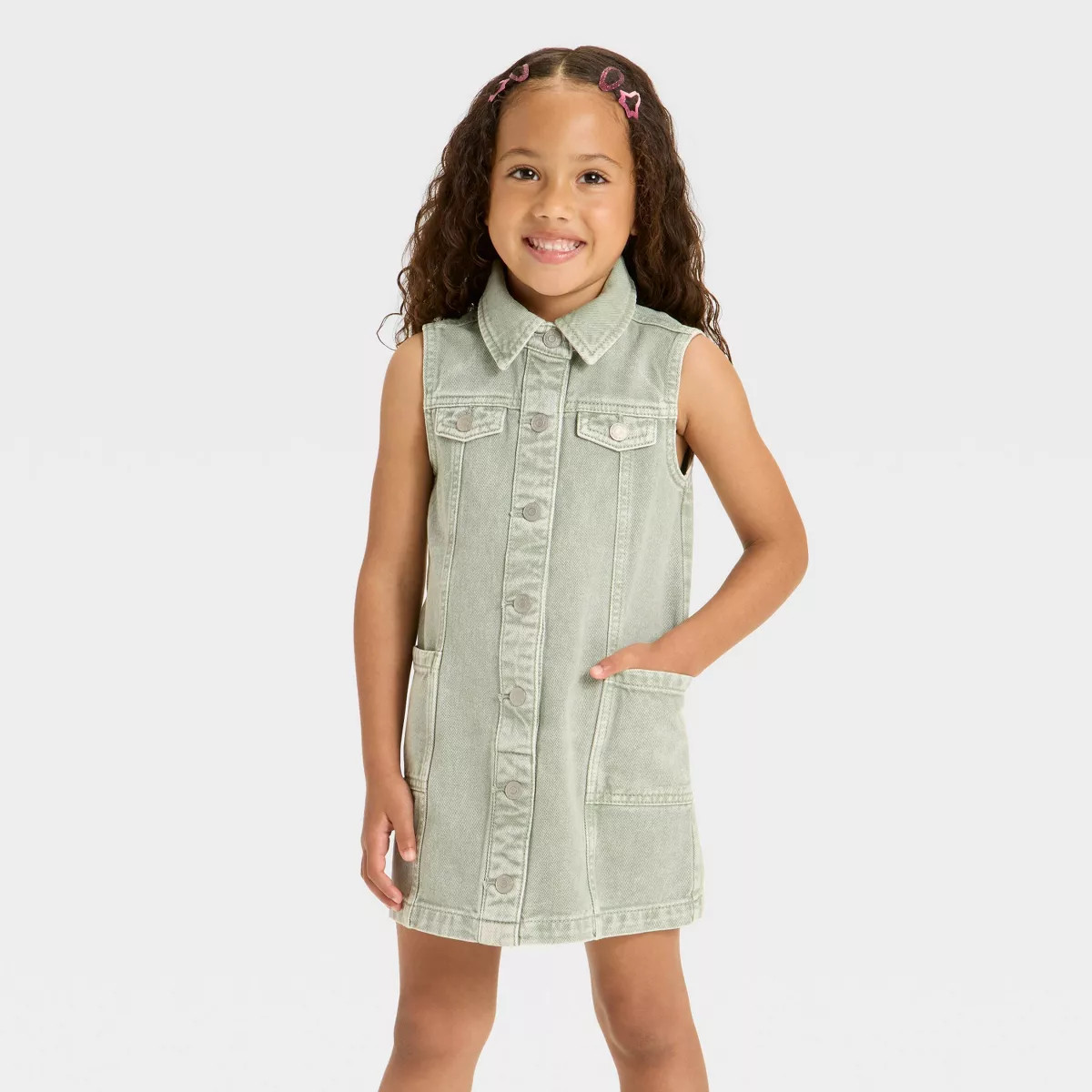 Girls' Sleeveless Denim Shirtdress - Cat & Jack™ Green | Target
