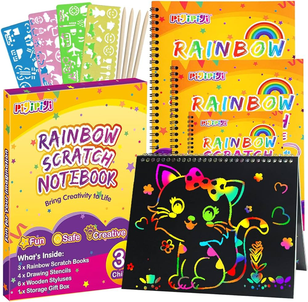 pigipigi Gifts for 3-12 Year Old Girls Boys - 3 Pack Rainbow Scratch Off Notebooks Arts Crafts Su... | Amazon (US)