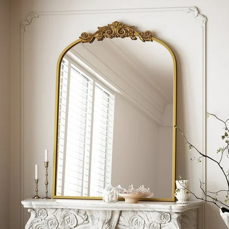 BEAUTYPEAK 40"x30" Vanity Wall Mirror Decorative Vintage Arch Bathroom Mirror,Gold | Walmart (US)