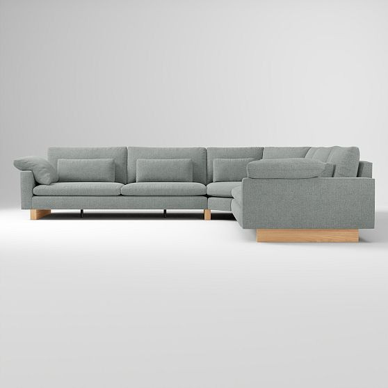 Harmony Xl 2.5-Seat 3-Piece Wedge Sectional, Performance Distressed Velvet Mineral Gray, Blonde | West Elm (US)