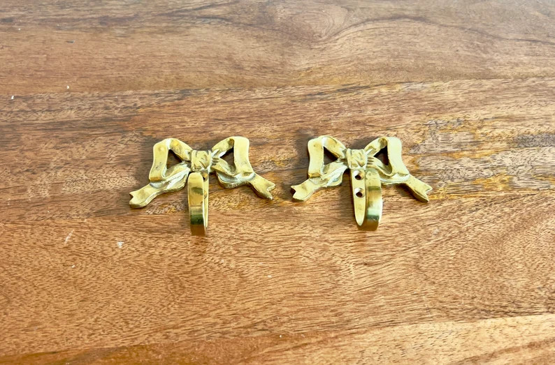 Vintage Brass Bow Wall Hooks, Nursery Decor, Grand Millenial, Little Girls Room | Etsy (US)