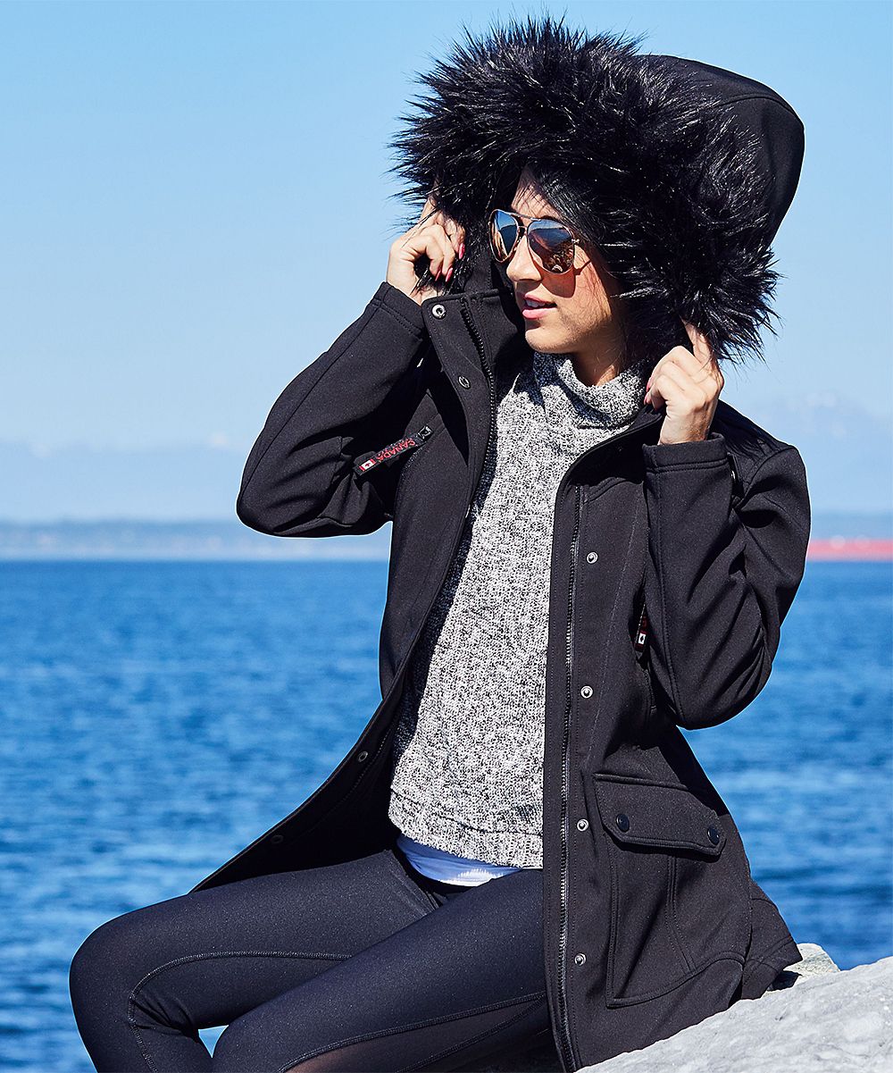 Canada Weather Gear Women's Anoraks & Parkas Black - Black Faux Fur-Trim Funnel Collar Jacket - Wome | Zulily