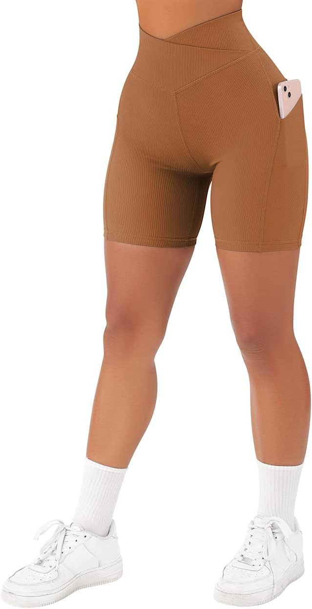 SUUKSESS Women Cross Workout Shorts with Pockets 5" High Waist Booty Biker Short | Amazon (US)