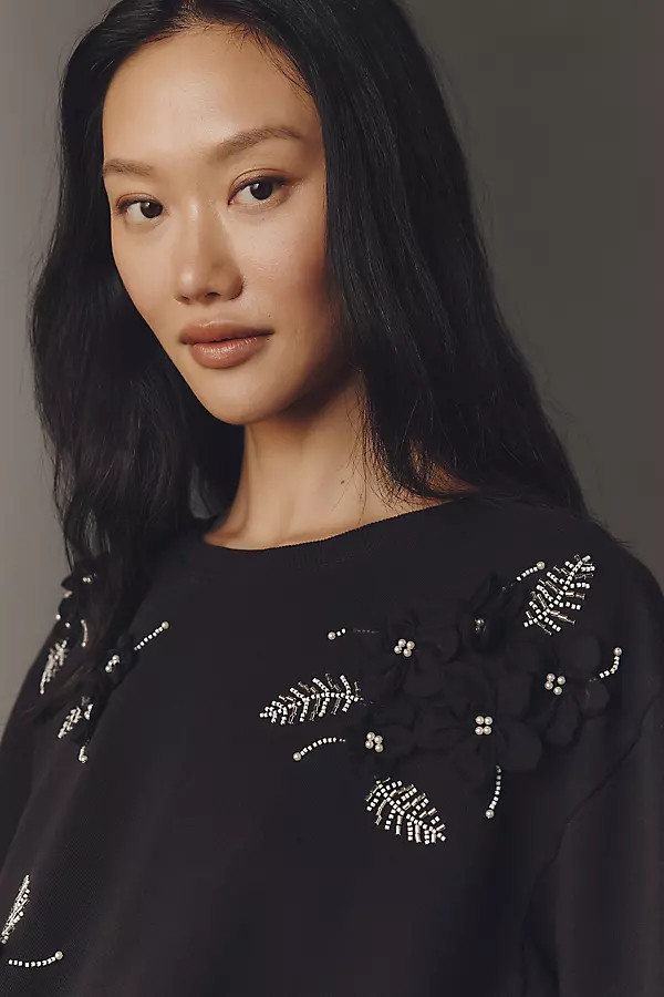 By Anthropologie Crew-Neck Embellished Sweatshirt | Anthropologie (US)