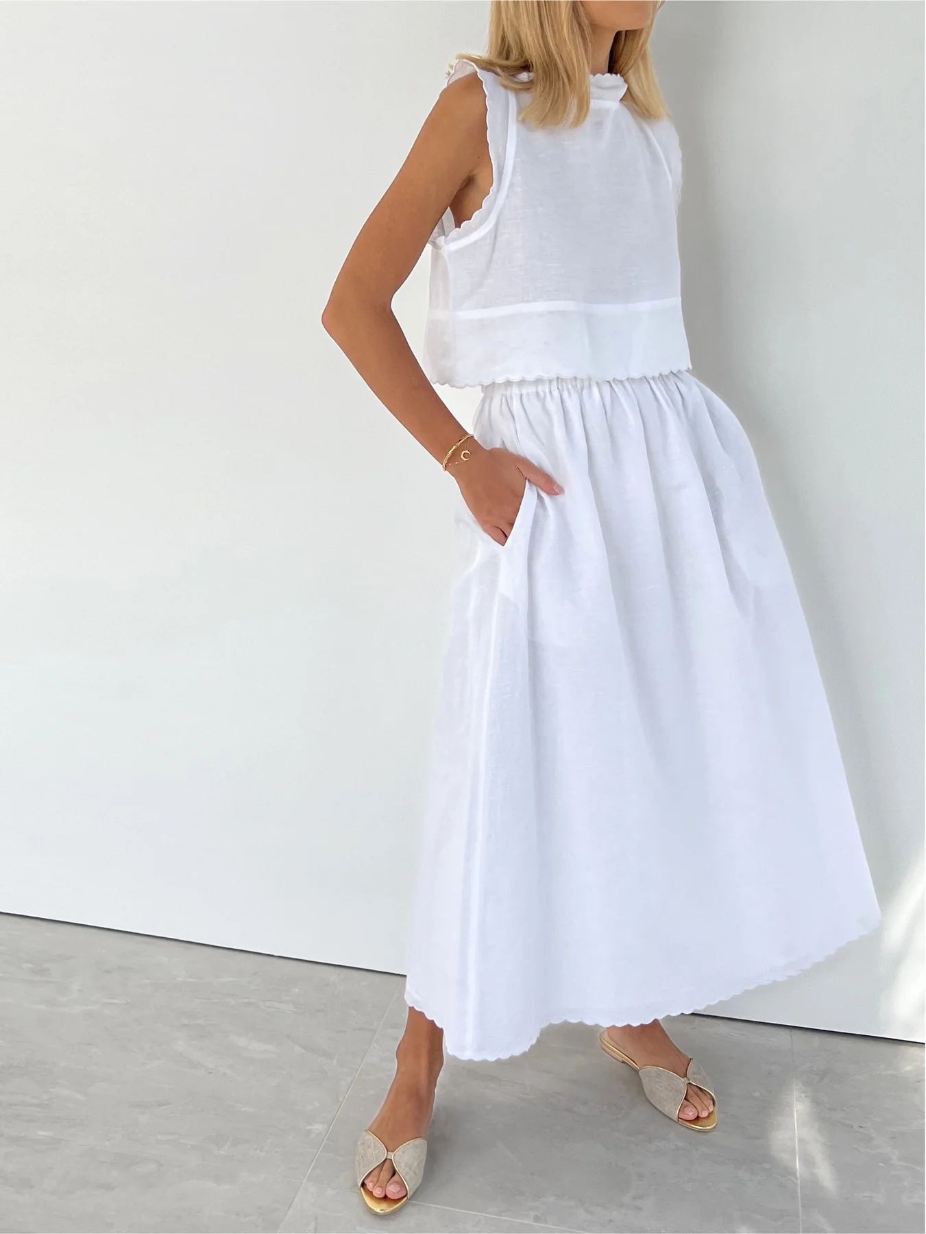 Portofino Cotton & Linen Skirt | White | Vita Grace