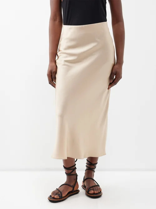 Frame - Silk-satin Midi Skirt - Womens - Sand | Matches (UK)