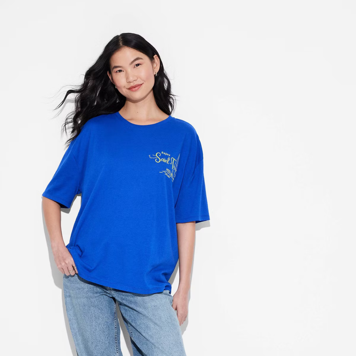 Women's Short Sleeve Oversized Graphic T-Shirt - Wild Fable™ Light Blue XL | Target