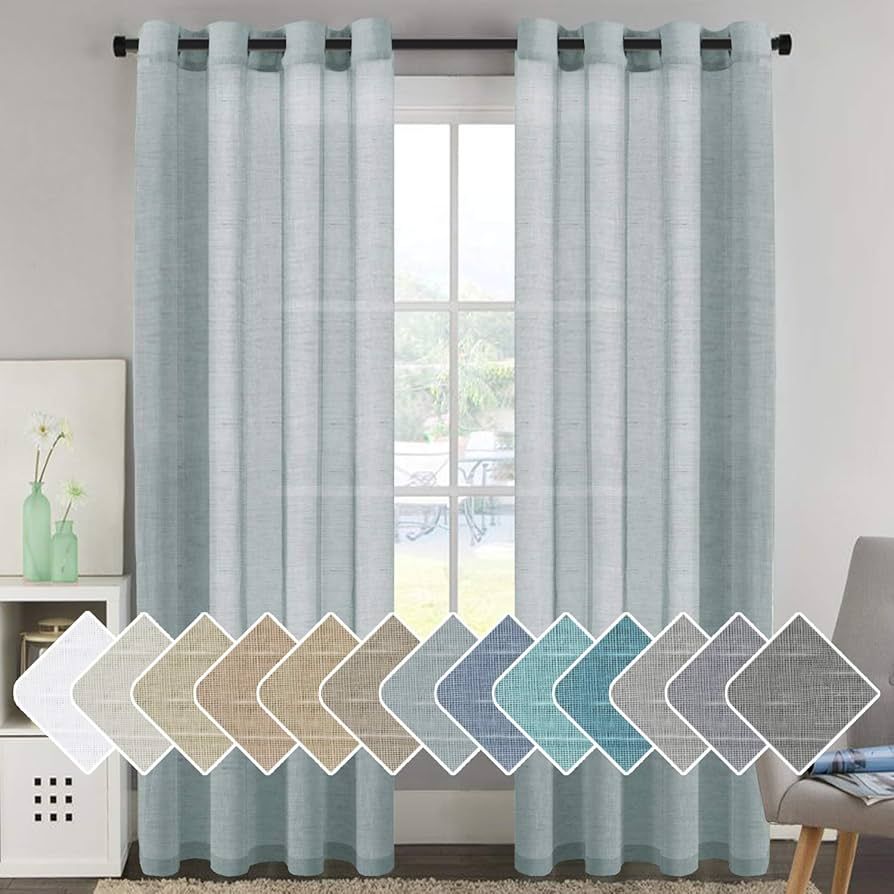 H.VERSAILTEX Linen Sheer Curtains 96 inches Long Pair Set Linen Textured Sheer Curtains Nickel Gr... | Amazon (US)
