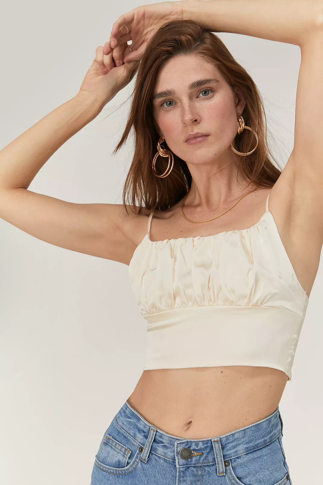 Satin Ruched Spaghetti Strap Crop Top | Nasty Gal (US)