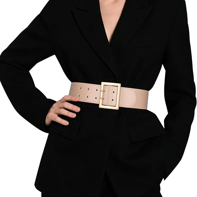 JASGOOD Women Wide Elastic Waist Belt for Dresses Fashion Gold Square Buckle Stretchy Leather Wai... | Amazon (US)