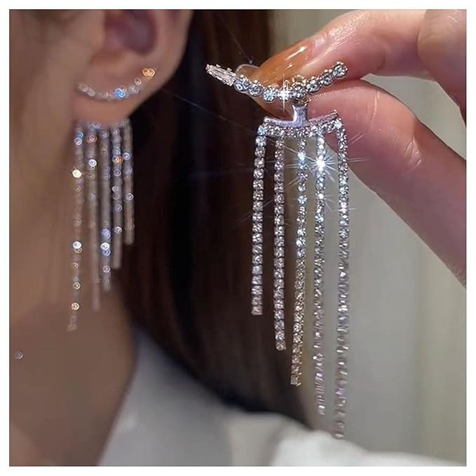 Allereyae Vintage Chandelier Drop Earrings Crystal Chain Dangle Earrings Long Tennis Chain Earrin... | Amazon (US)