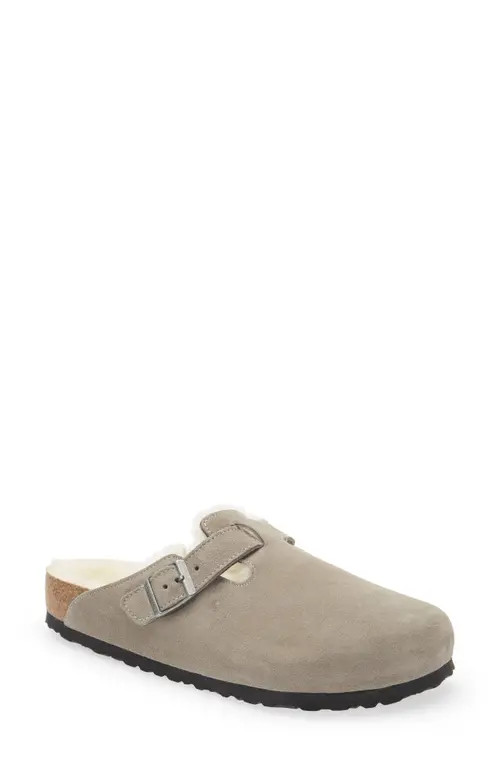 Birkenstock Boston Genuine Shearling Lined Clog in Stone Coin at Nordstrom, Size 13-13.5Us | Nordstrom