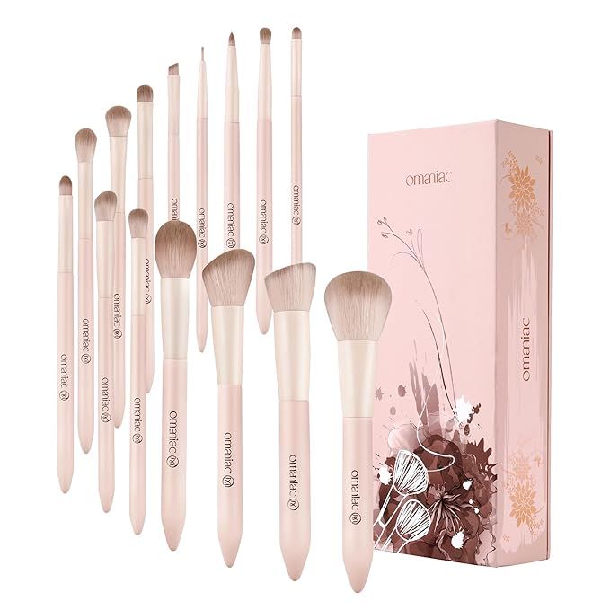 OMANIAC Pink Makeup Brushes Set (15Pcs), Premium Synthetic Powder Eye Shadows Blush Professional ... | Amazon (US)