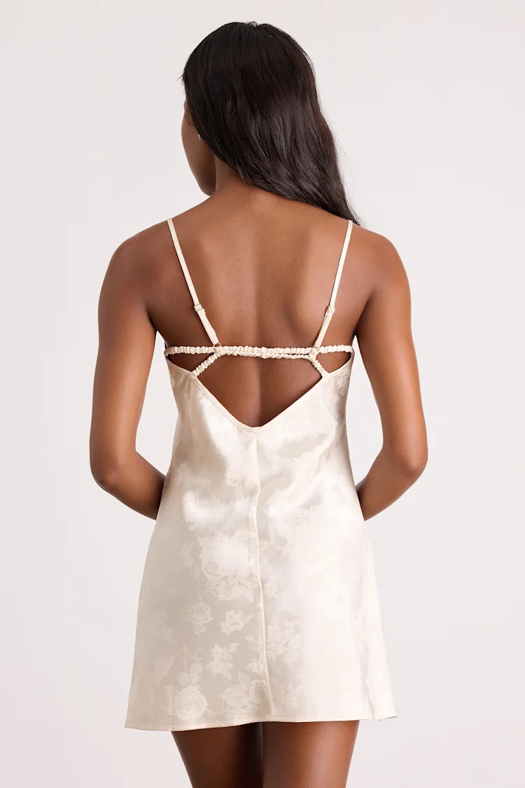 Lyria Champagne Satin Jacquard Lingerie Slip | Lulus