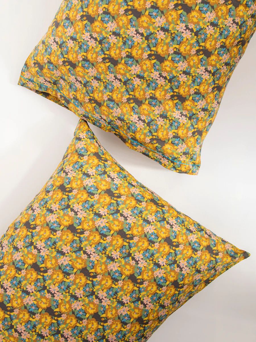 Mixed Print Soft Cotton Pillow Case - Gold Floral | Natural Life