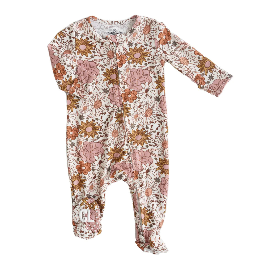 Boho Floral Zipper Footie | Caden Lane