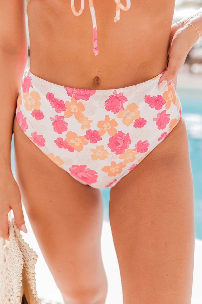 Tropical Bliss Pink/Orange Floral Bikini Bottom | Pink Lily