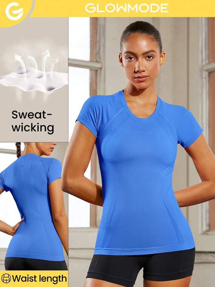 GLOWMODE Coolmax Seamless Workout Shirt Slim Fit Short Sleeve Sports Tees Quick Dry Breathable Gy... | SHEIN