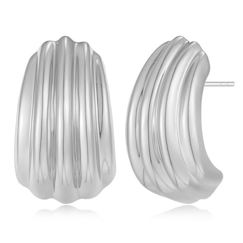 COORWEEL Large Silver Chunky Textured Earrings for Women Tendy Vintage Studs | Amazon (US)