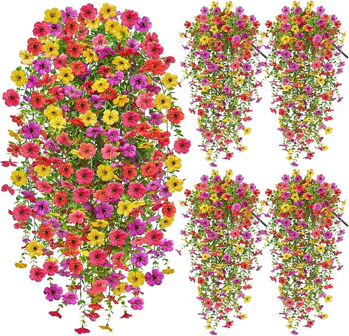 Artificial Hanging Flowers for Outdoors, 4PCS UV Resistant Artificial Outdoor Flowers, Silk Flowe... | Amazon (US)