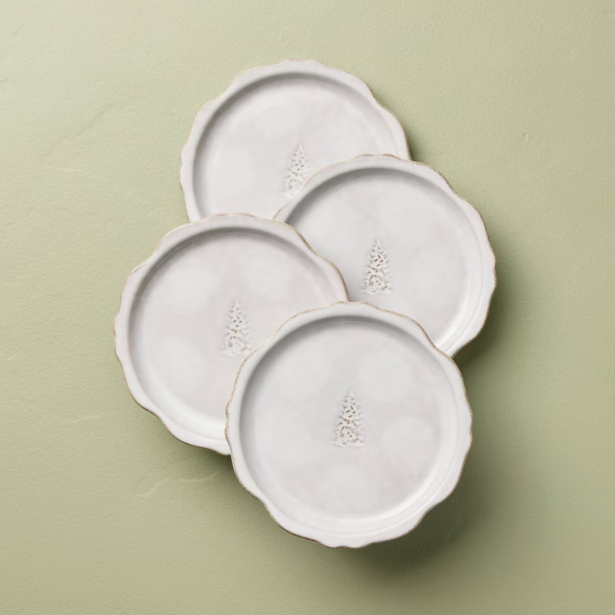 Set of 4 7" Stoneware Carved Ribbed Edge Appetizer Plate Tree Icon - Hearth & Hand™ with Magnol... | Target