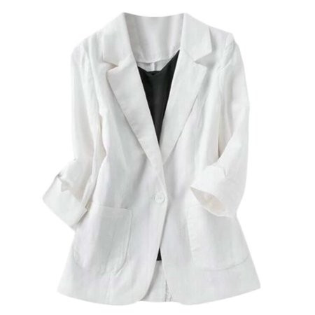WSPLYSPJY Linen Blazer Women Blazers for Work Casual Business Solid Color 3/4 Sleeve Summer Blazer Jackets Suit Coat A White M | Walmart (US)