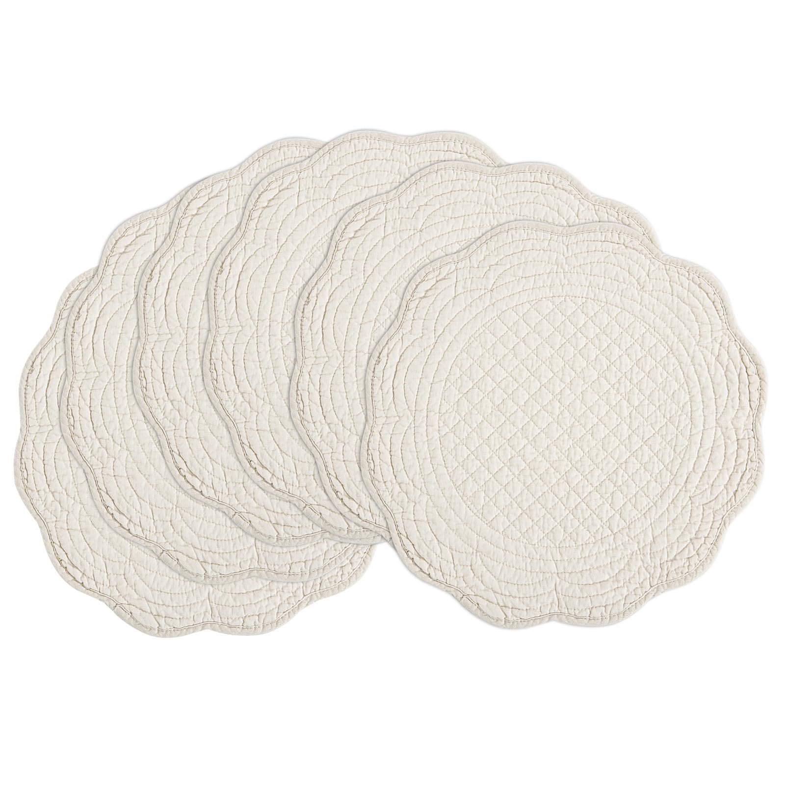 BALAPET Quilted Placemats Set of 6, 100% Cotton 14" Table Mats Farmhouse Style, Reversible Round ... | Amazon (US)