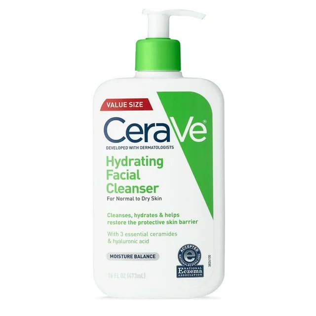CeraVe Hydrating Facial Cleanser for Normal to Dry Skin, Daily Face Wash for Dryness, 16 fl oz. | Walmart (US)