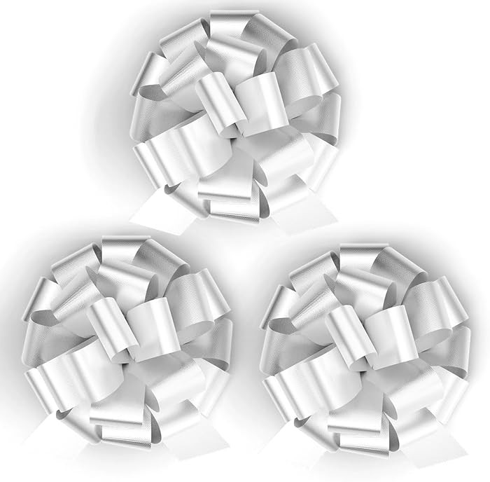 3-Pack 8-Inch White Pull String Gift Bows – Satin Finish Large Bows for Gift Wrapping, Weddings... | Amazon (US)