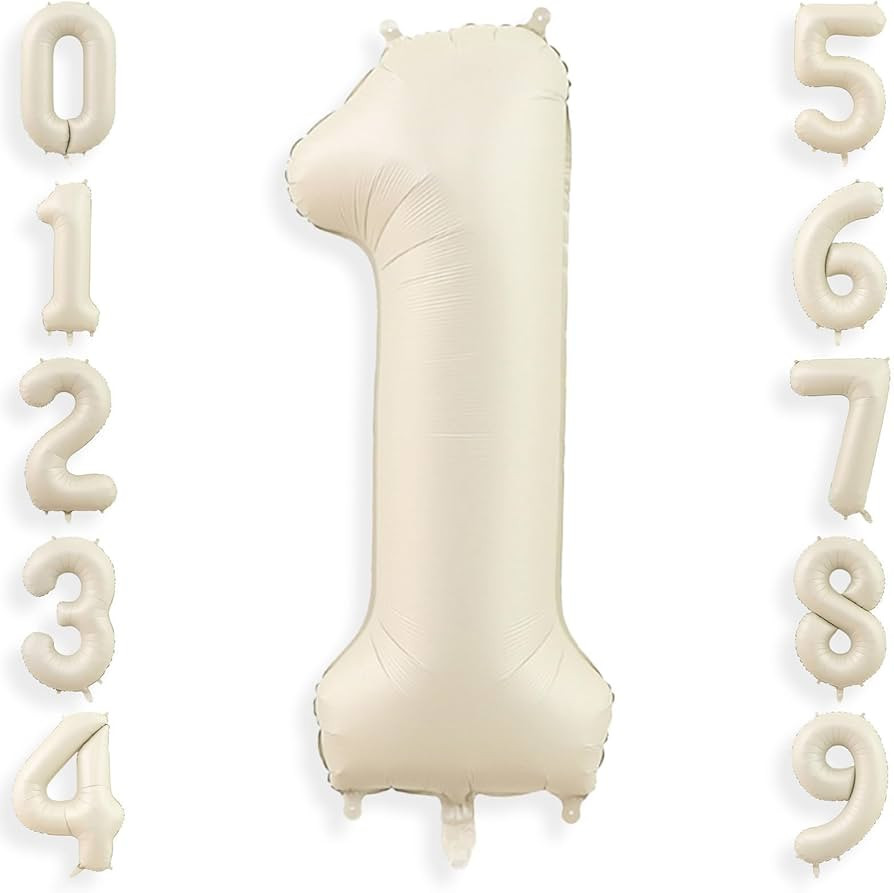 40 Inch Cream White 1 Balloon Numbers, Large Number 1 Balloon Foil Helium Number Balloons, Big 1s... | Amazon (US)