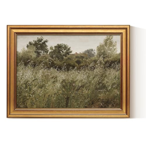 VIYYIEA Gold Framed Canvas Art Prints,12x16Inch, Meadow Landscape Art Painting, Rustic Vintage Decor for Bedroom Living Room Kitchen shelf, Farmhouse Cottage Country Nature Picture | Amazon (US)