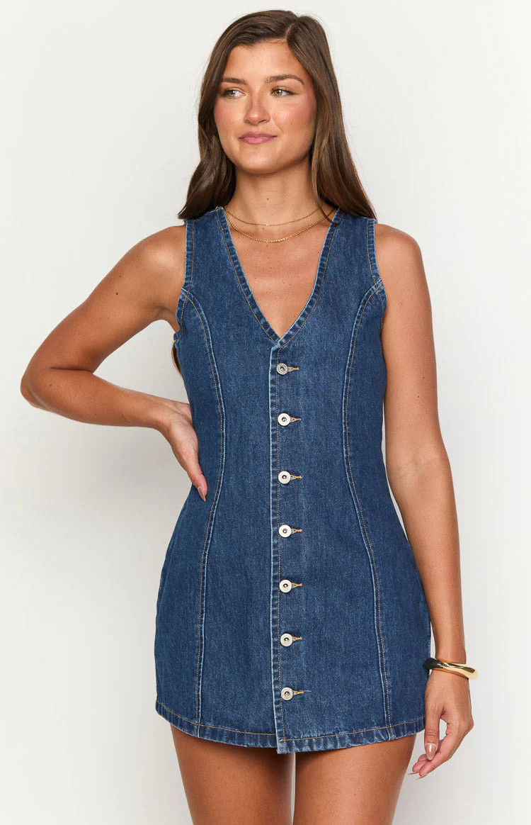 Isla Dark Wash Denim Mini Dress | Beginning Boutique (US)