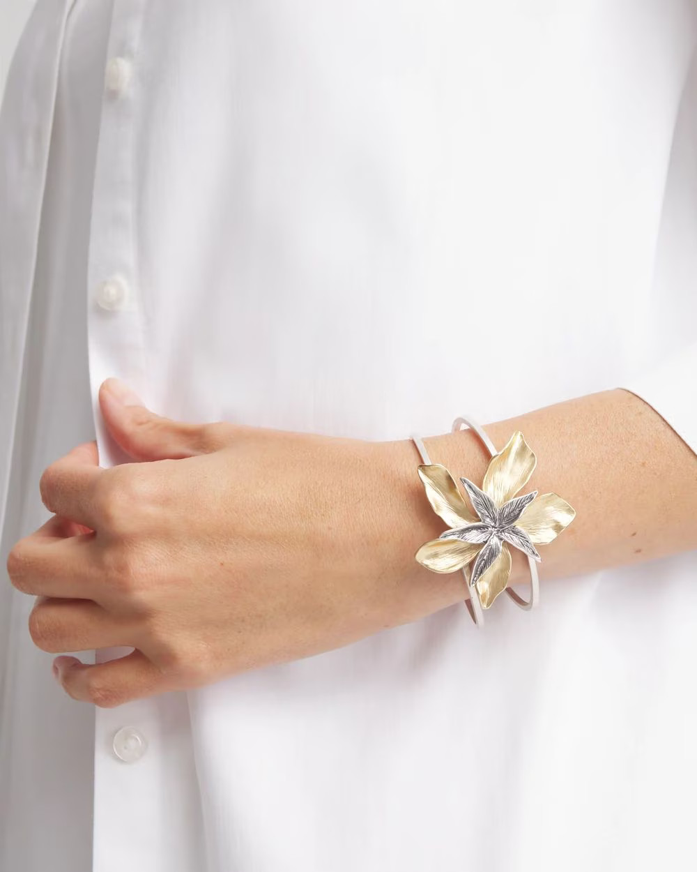 Mixed-Metal Floral Cuff Bangle Bracelet | Chico's