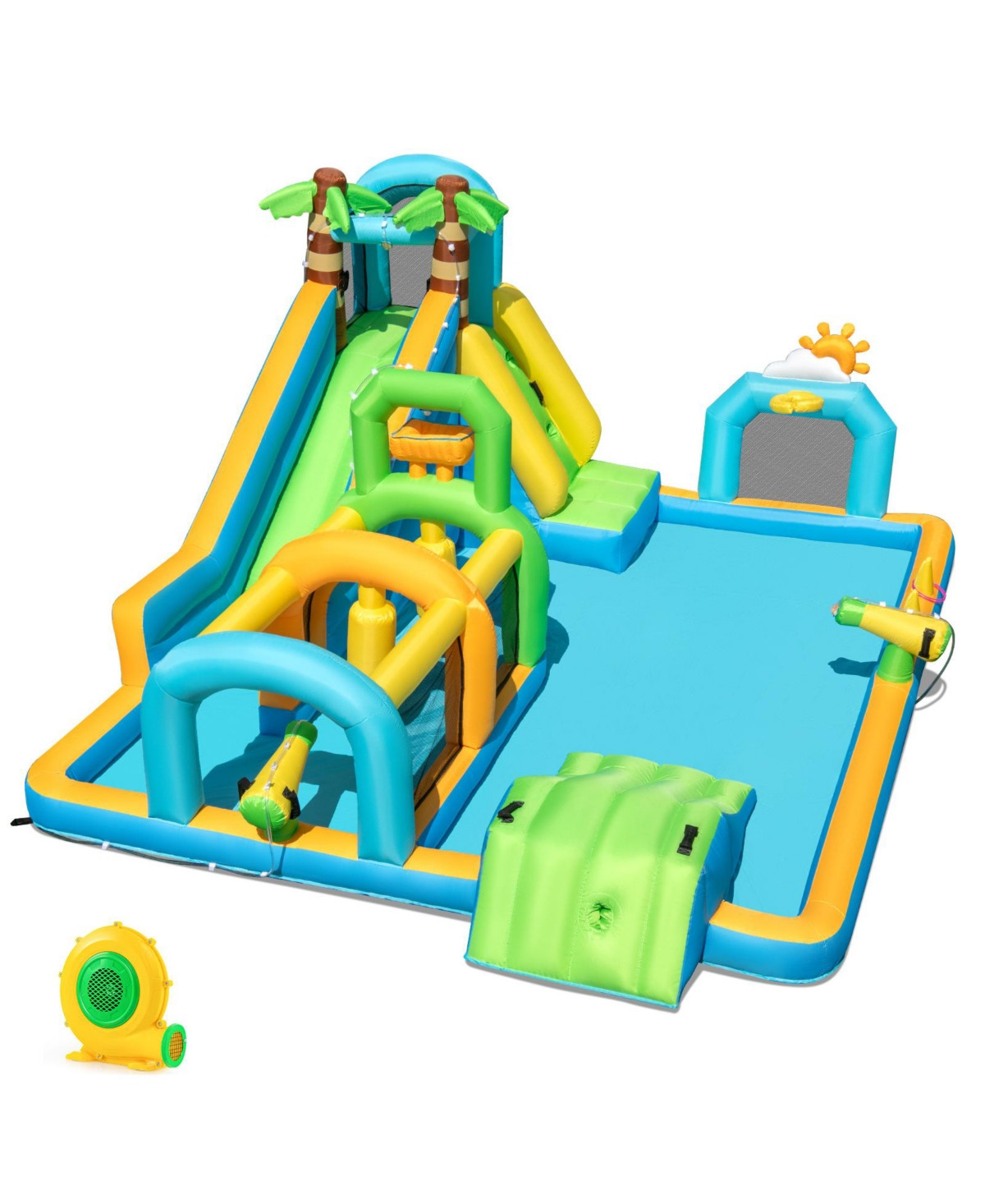 Mecale Tropical Inflatable Dual Water Slide Aqua Park with 680W Blower Included - Blue | Macy's