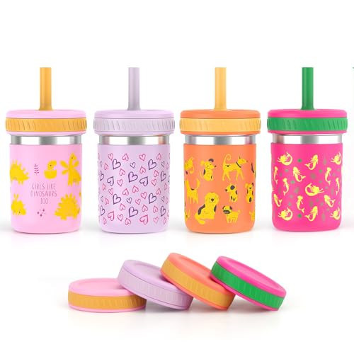Sursip 10 oz Stainless Steel Kids Cups with Silicone Sleeves & Straws | Spill-Proof Sippy Cup for Drinks & Snacks, Smoothie Cups for Toddlers, BPA-Free, Dishwasher Safe | Amazon (US)
